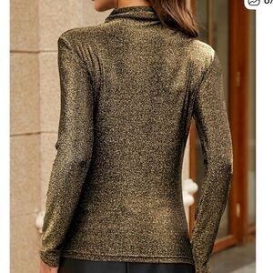 Express Metallic Gold Long Sleeve Blouse
